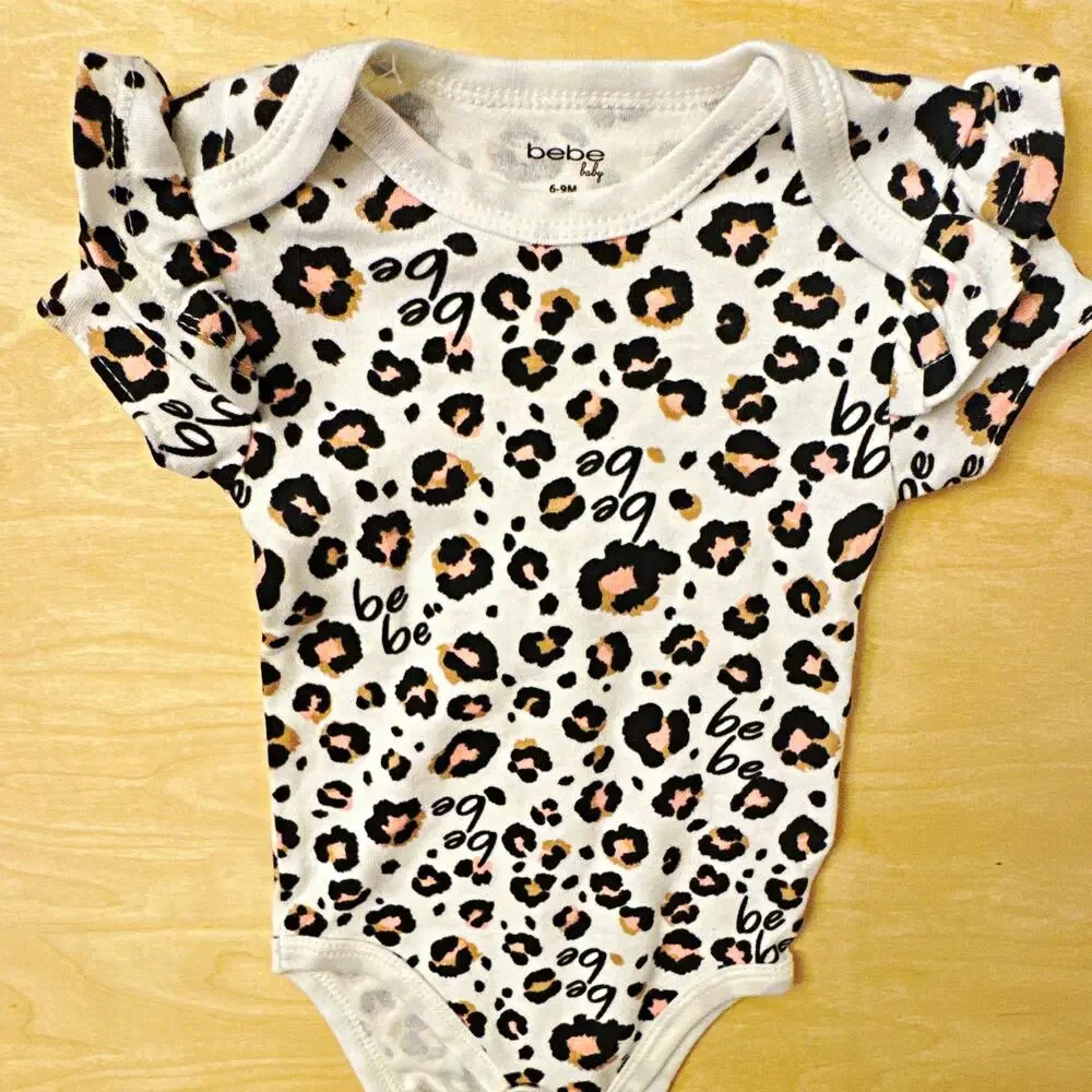 bebe baby Leopard Animal Print Knit Short Sleeve One piece Bodysuit 6-9 Months